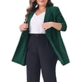 thumbnail image 2 of DARING DIVA Women's Plus Lapel Button with Pocket Jackets Long Blazer 3X Dark Green, 2 of 6