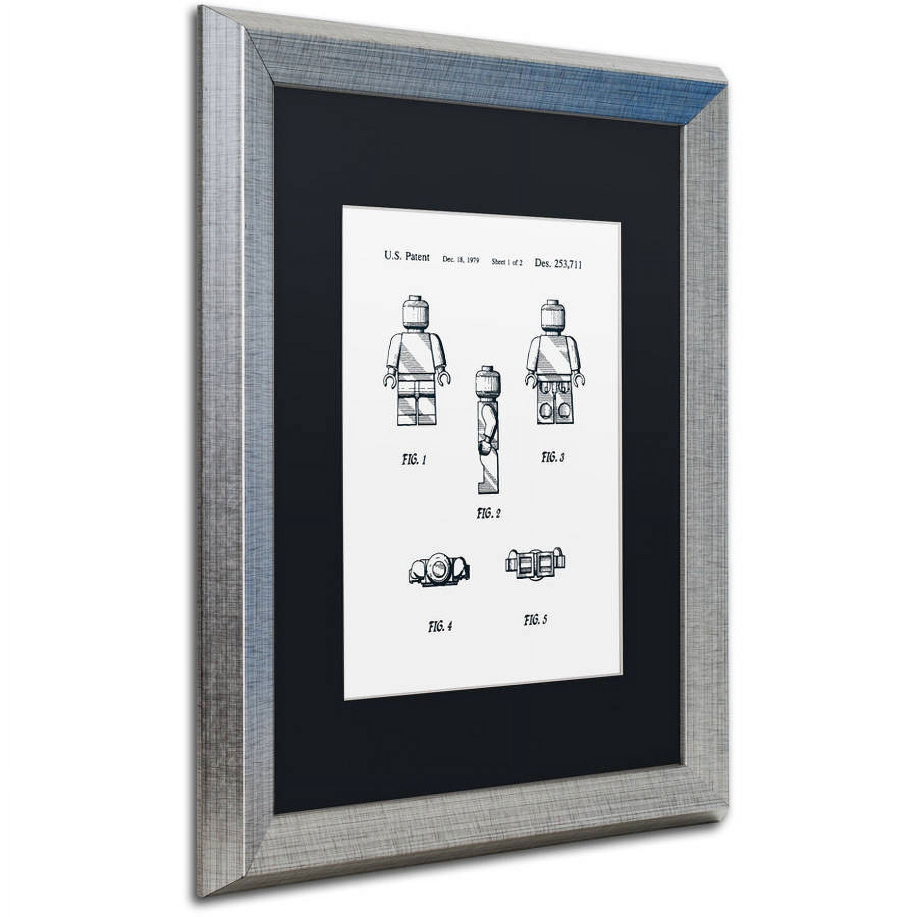 Trademark Fine Art "Lego Man Patent 1979 Page 1 White" Canvas Art by Claire Doherty, Black Matte, Silver Frame