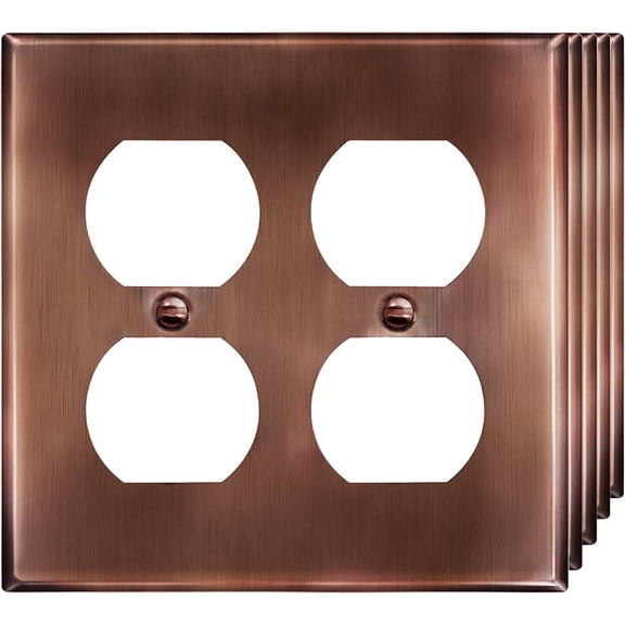 ENERLITES Double Duplex Receptacle Metal Wall Plate, Stainless Steel Outlet Cover, Corrosion Resistant, Standard Size 2-Gang 4.50" x 4.57", 7722-AC-5PCS, Antique Copper, 5 pack