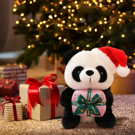 FEOLGEHLY Christmas Bear Baby Doll Toys 10 inch Cute Panda Dolls with Christmas Hat Soft Stuffed Plush Animal Toys Plushies Christmas Birthday Gifts for Kids/Her/Girlfriend/Lover/Mom