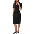 thumbnail image 4 of INSPIRE CHIC Women's Faux Wrap Dress Lapel V Neck Short Sleeve Office Work Pencil Dresses S Black, 4 of 5