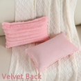 thumbnail image 2 of SURJDE Pink Striped Decorative Throw Pillow Covers 12x20 Inch Set of 2,Rectangle Fall Decorations Couch Lumbar Pillowcase,Soft Cozy Faux Rabbit & Velvet Back,Modern Home Decor for Bed, 2 of 6