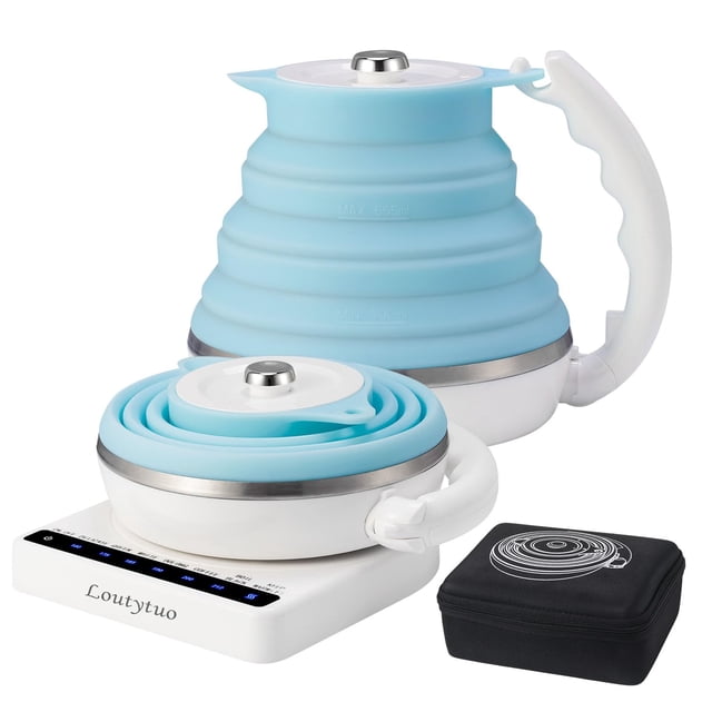 Ultrathin Food Grade Silicone Travel Foldable Electric Kettle Variable Temperature Control with Travel Bag, Dual Voltage & Auto Shut off & Boil Dry P