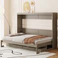 thumbnail image 2 of Queen Wall Murphy Bed with Storage Foldable Cabinet Bed with Vanity Desk Center Mirror and 2 Side Drawers for Small Spaces Distressed Gray, 2 of 9