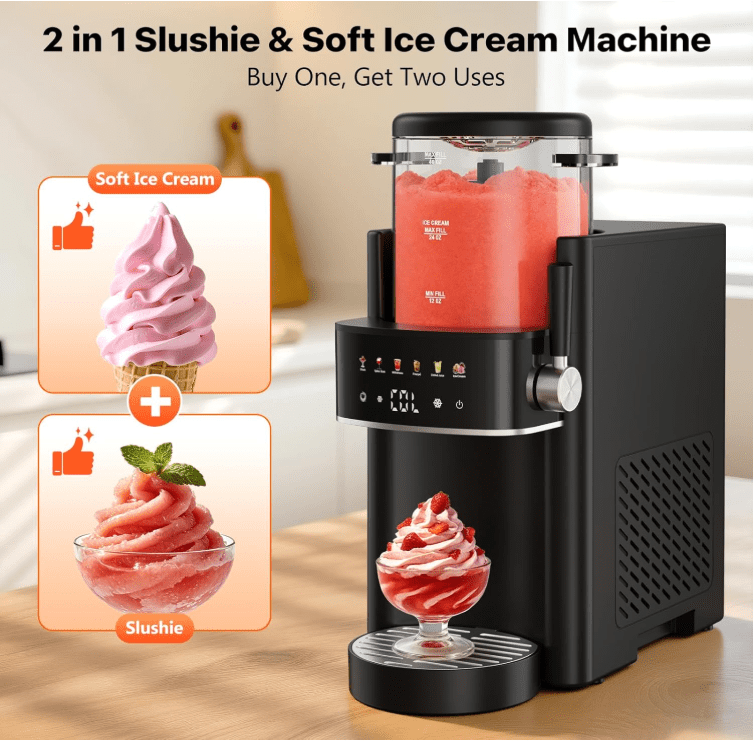 LWQ Slushie Machine, Ice Cream Maker, Slushy Machine for Home and Families, No ice needed with Rapid Chill & Temperature Control, Multi-function for Margarita, Frappé, Easy to Clean (Black)
