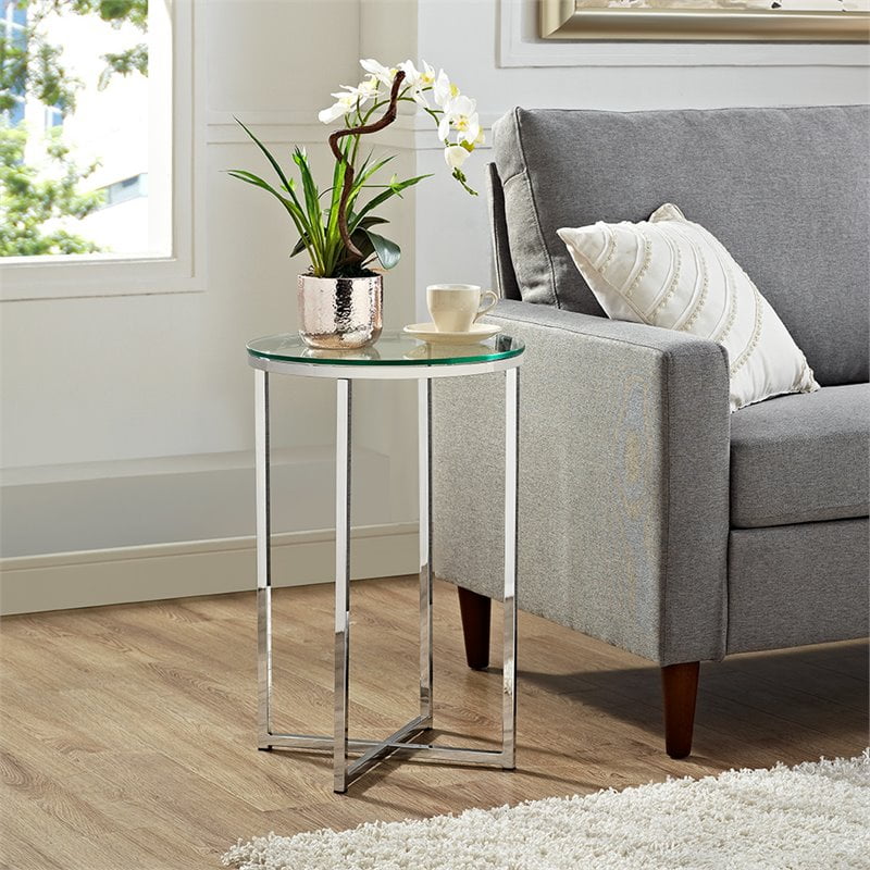 16 inch Round Side Table Glass top with Chrome base