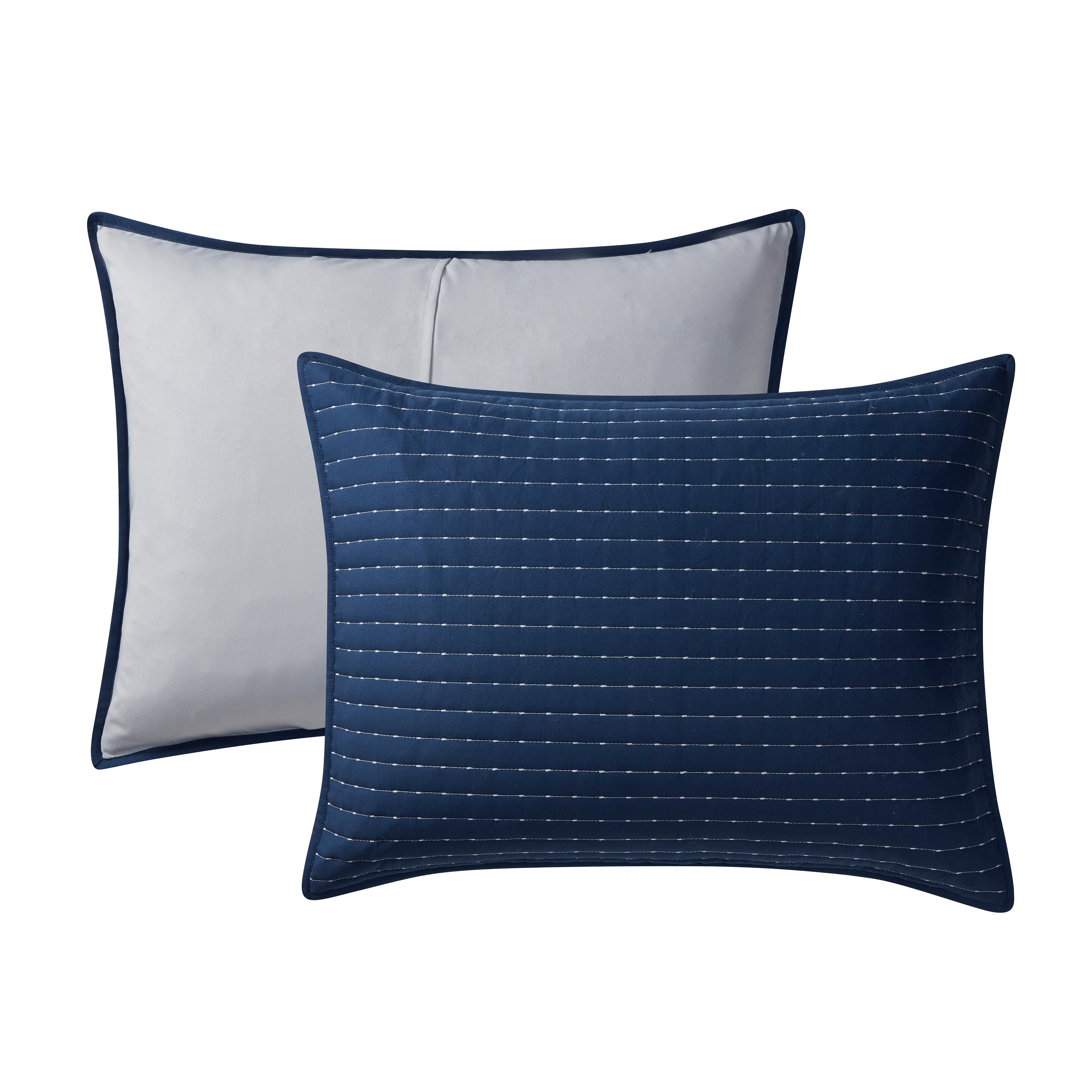 VCNY Home Embroidered 3-Piece Blue Pick Stitch Microfiber Quilt Set, King