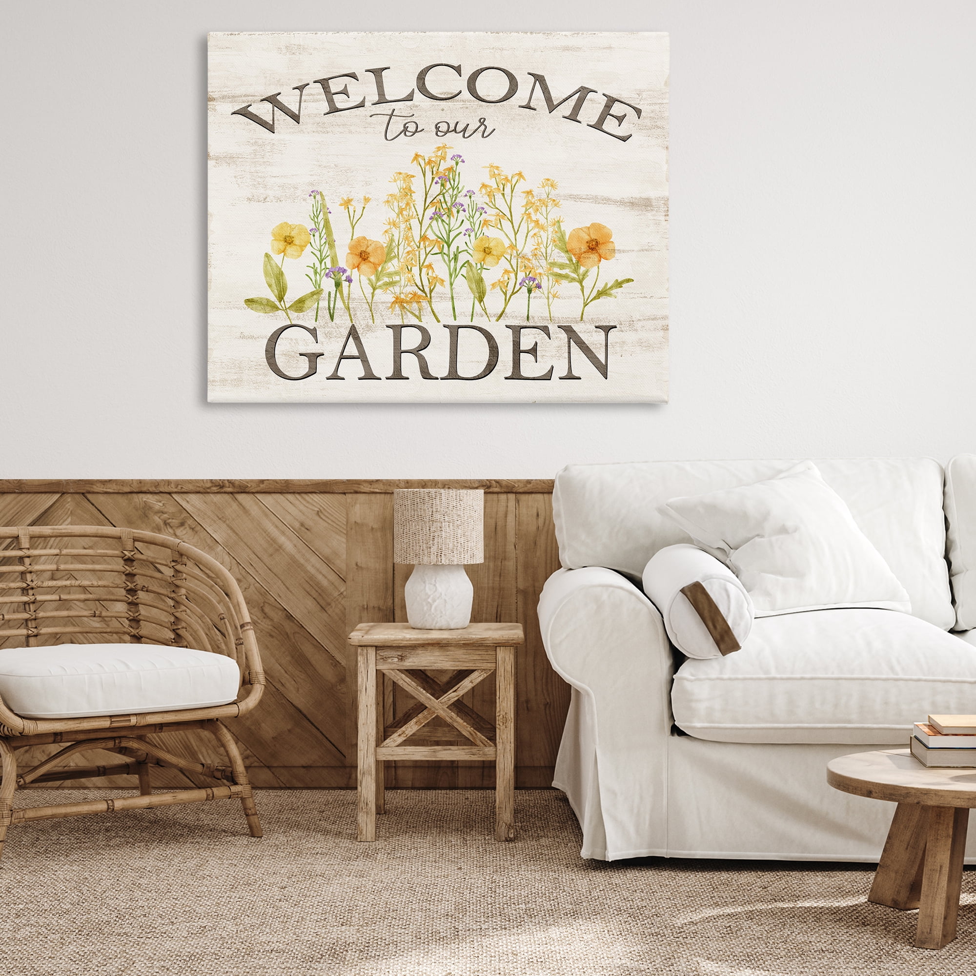Stupell Industries Welcome To Our Garden Botanical & Floral Painting Gallery Wrapped Canvas Art Print Wall Art, 48 x 36