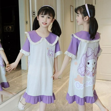 

Kawaii Sanrio Kuromi My Melody Children Pajamas Dress Anime Cartoon Cinnamoroll Girls Summer Sleepwear Cute Kids Loungewear