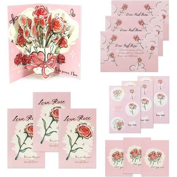 Pink Rose Bouquet Pop up Cards, 3D Freshcut Paper Pop up Cards with Envelope, Foldable Popup Birthday, Greeting Thank You Gift Suitable for Mother's Anniversary Valentines Day