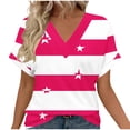 thumbnail image 2 of Nmnitkp Women's Tops, Tees & Blouses Star Striped Print V-Neck Roll Cuff Short Sleeve T-Shirt, Loose Fit Casual Summer Tops for Daily Wear Hot Pink,L, 2 of 6