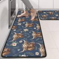 thumbnail image 2 of Highland Cow and Flower Print Anti Fatigue Kitchen Rugs Set Of 2, Non Slip Washable Decorative Floor Mats for Sink Laundry and Home Use, 17"x47", 2 of 5
