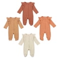 thumbnail image 3 of Seyurigaoka Unisex Baby Footed Romper, Cute Long Sleeve Solid Color Knitted One-Piece Bodysuit Pajamas, 3 of 6