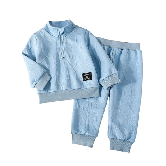 SGMVNU Toddler Baby Boy Clothes Soft Warm Outfits Set Quater Zip Sweatshirt & Pants Cute Fall Winter Home Out 2Pcs, Size 18-24 Months, Blue