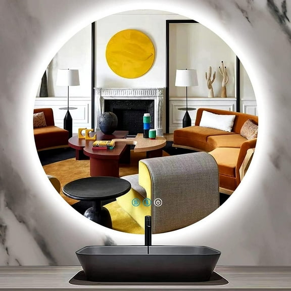 32 Inch Backlit Bathroom Round LED Mirror Round Lighted Mirror for Bathroom Wall Circle Round Vanity Mirror with Lights Backlit 3 Color Dimmable Anti-Fog Smart Round Circle Light up Mirror