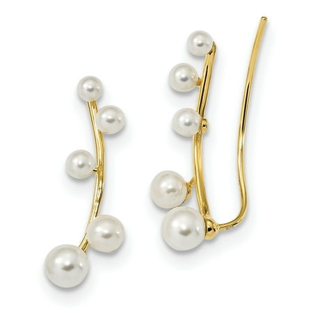 Silver Tone White Pearl (925 Sterling Silver Gold Tone 3 6mm White Freshwater Cultured Pearl Ear Climber Earrings Drop Dangle Ball Button Stud For Women Gift)