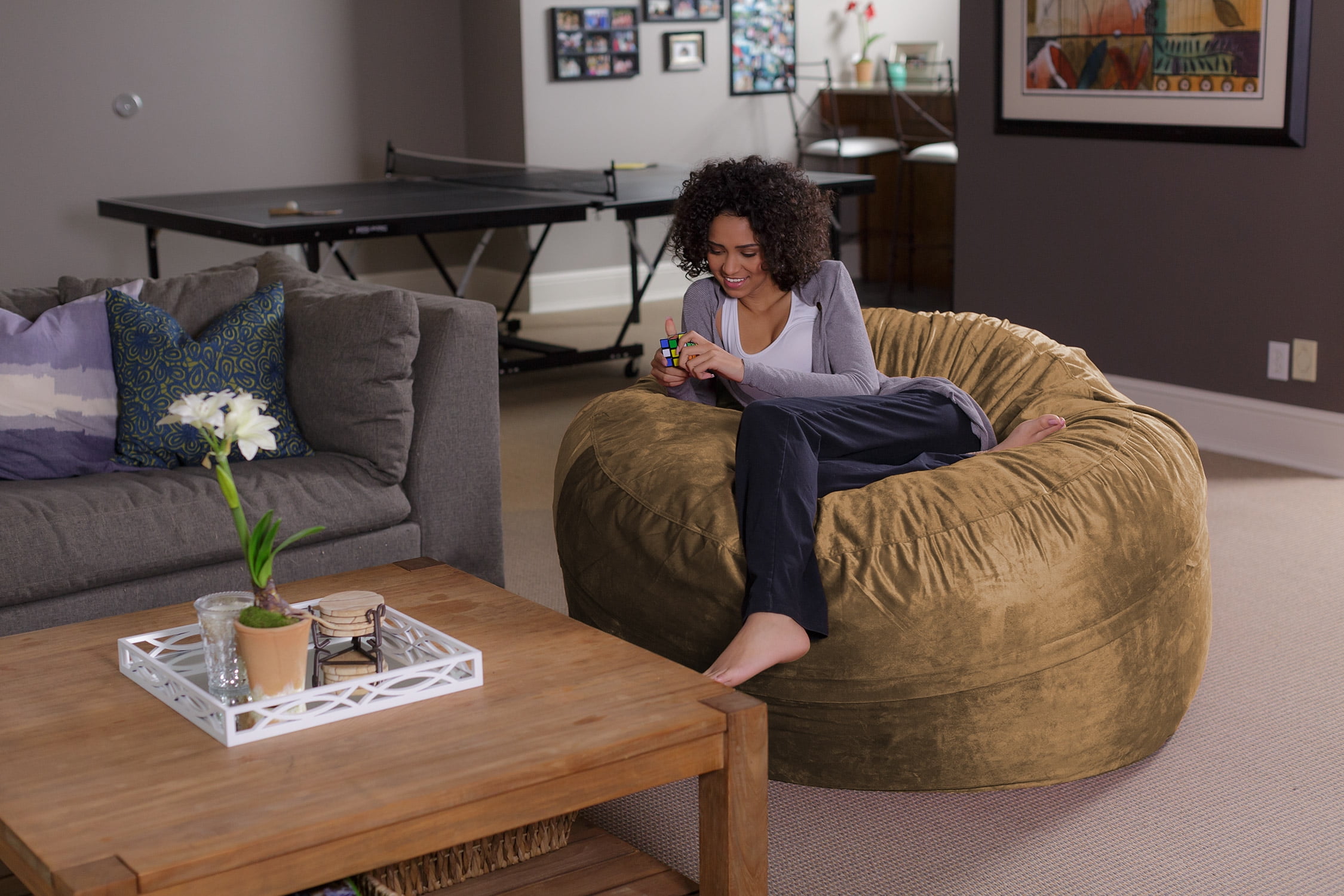 Sofa Sack Bean Bag Chair, Memory Foam Lounger with Microsuede Cover, Kids, Adults, 5 ft, Cocoa