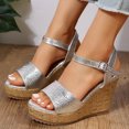 thumbnail image 6 of Kukoosong Womens Wedge Sandals Dressy Summer Suede Wedges Peep Toe Chunky Block Heels Platform Wedge Sandals Buckle Strap Sandals Women Silver 37, 6 of 7
