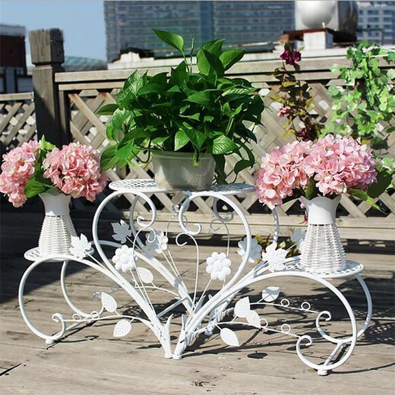 2PCS Metal White Plant Stand Heart-Shaped Flower Pot Holder Rack for Outdoor Garden Patio Backyard Indoor Decorative