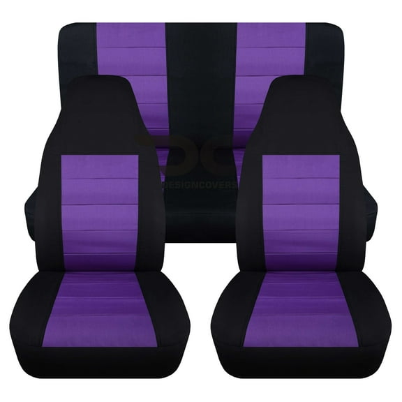 T180-Designcovers Fits 1987-1995 Jeep Wrangler YJ 2door Cotton Seat Covers Black and Purple - Full Set