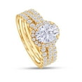 thumbnail image 3 of AFFY 2.50CT Moissanite Diamond Three-in-One Oval Halo Eternity Wedding Ring Set 14K Yellow Gold over Silver-5, 3 of 6