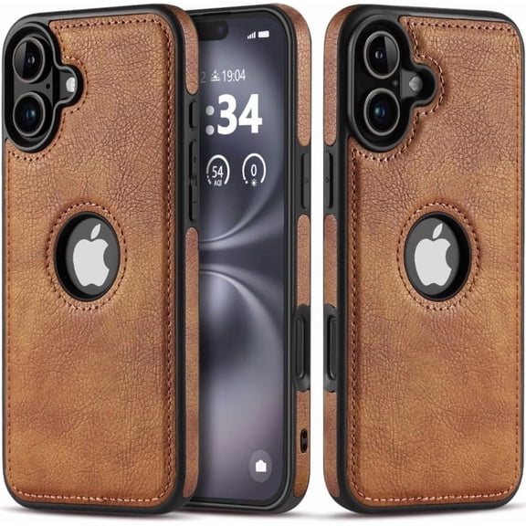 Design Compatible with iPhone 16 Case Luxury Leather Business Vintage Slim Non-Slip Soft Grip Shockproof Protective Cover (2024) 6.1 Inch (Brown)
