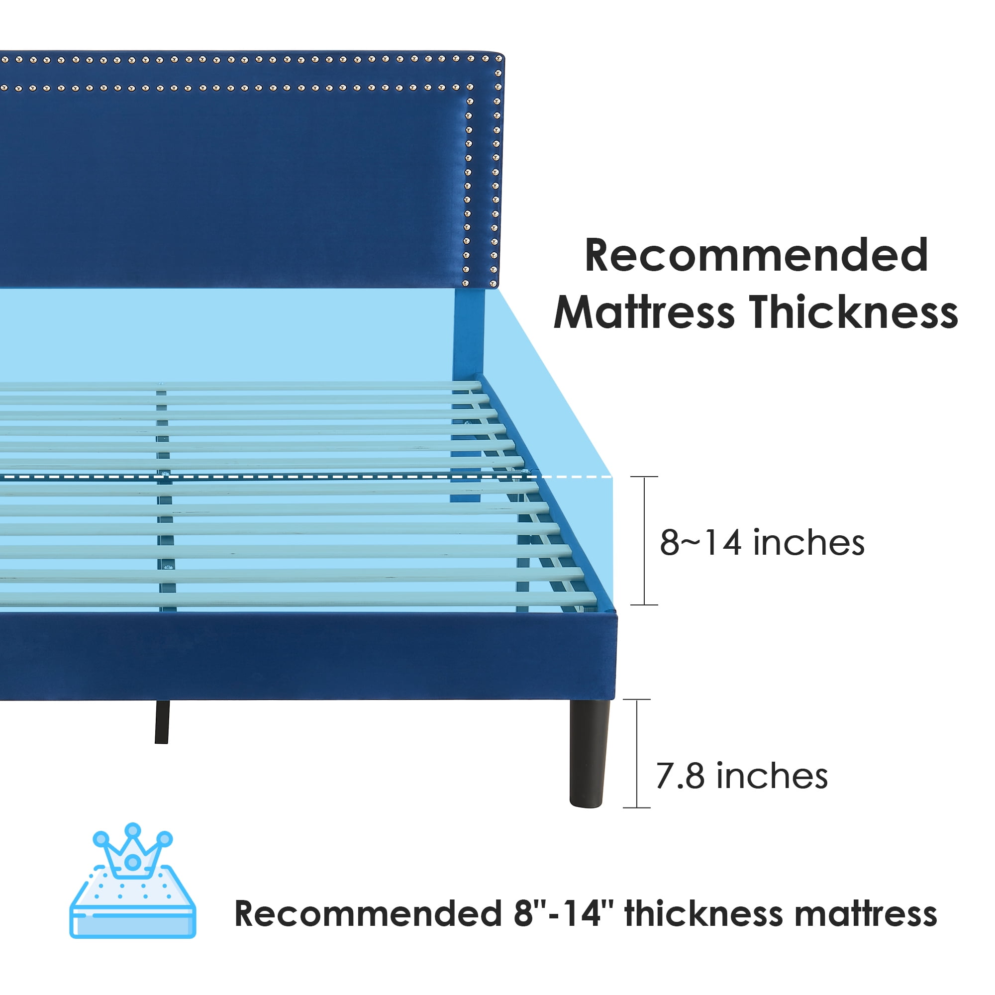 VECELO Full Size Platform Bed Frame with Adjustable Height Upholstered Headboard, Strong Wood Slat Support, No Box Spring Needed, Dark Blue