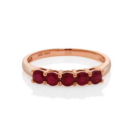 Ruby Gold Wedding Bands - 10K Rose Gold Wedding Band Anniversary 0.75 Cttw Round African Ruby