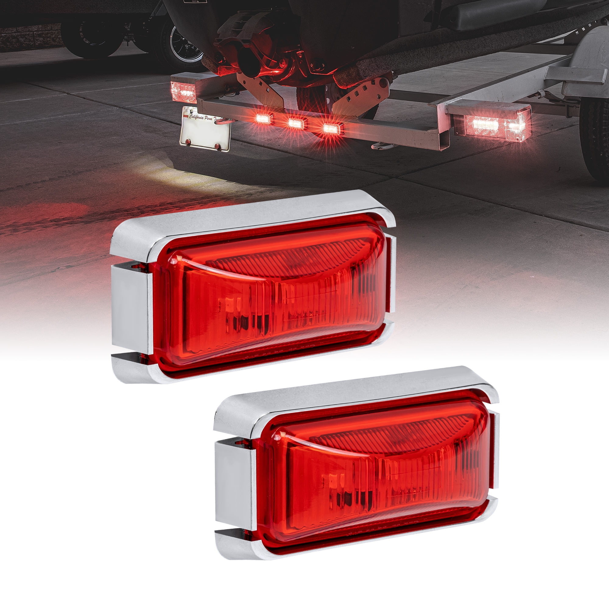 SAE P2PC 2pc 2.5 Red LED Trailer Marker Light w/Chrome Bezel Waterproof IP67 Side Marker Lights for Trailer Truck Surface Mount DOT FMVSS 108 