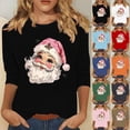 thumbnail image 5 of Quinlirra Christmas Shirts for Women 2025 Fashionable Women's Printed Casual Round Neck Pullover 3/4 Sleeve Top, 5 of 5