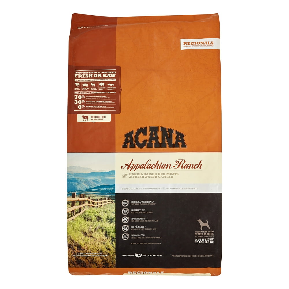 Acana Appalachian Ranch GrainFree Red Meat & Catfish Dry Dog Food, 25