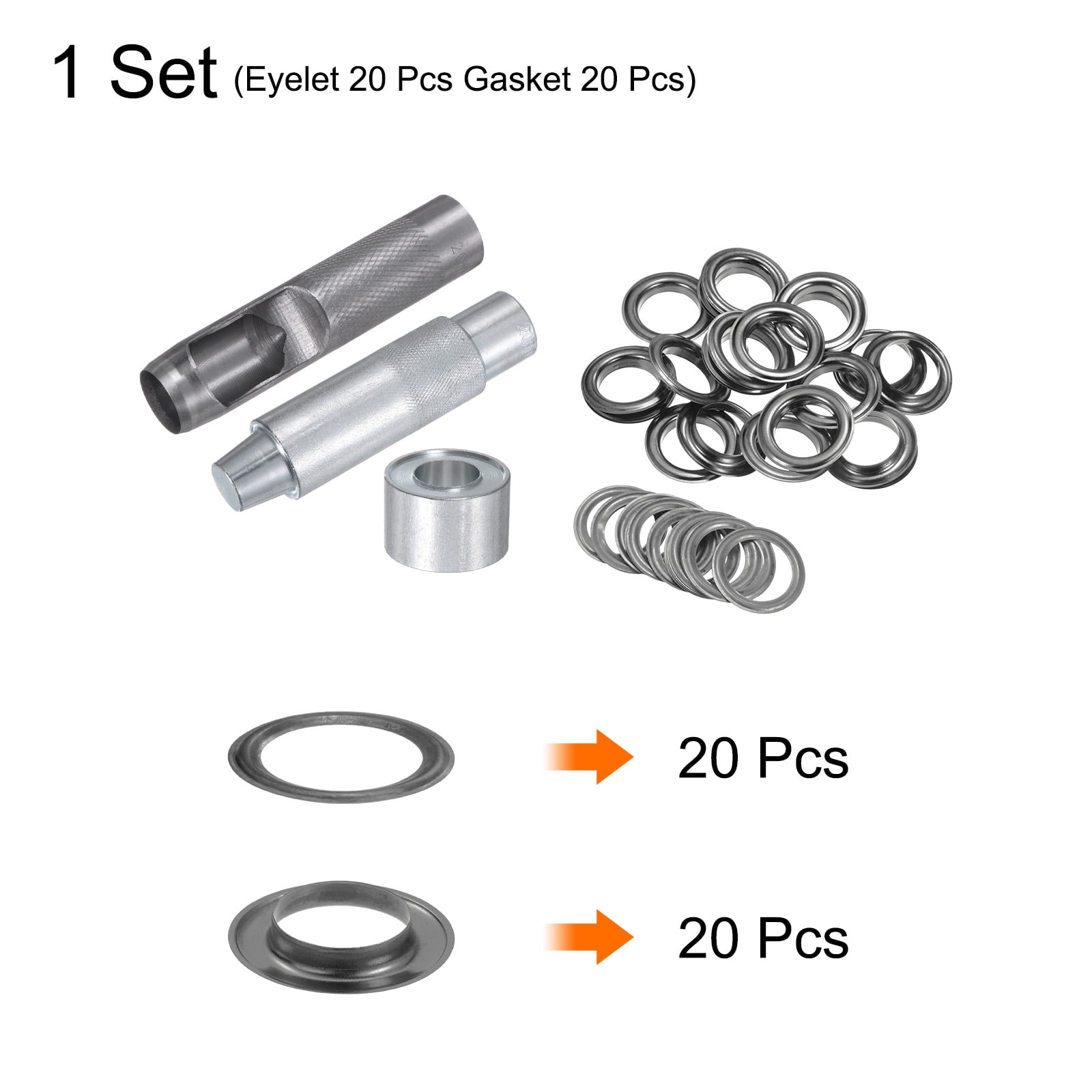 Uxcell 20pcs Grommet Tool Kit 20mm Grommet Eyelet Set with Hole Hollow Punch, Grommet Setter Tools, Black