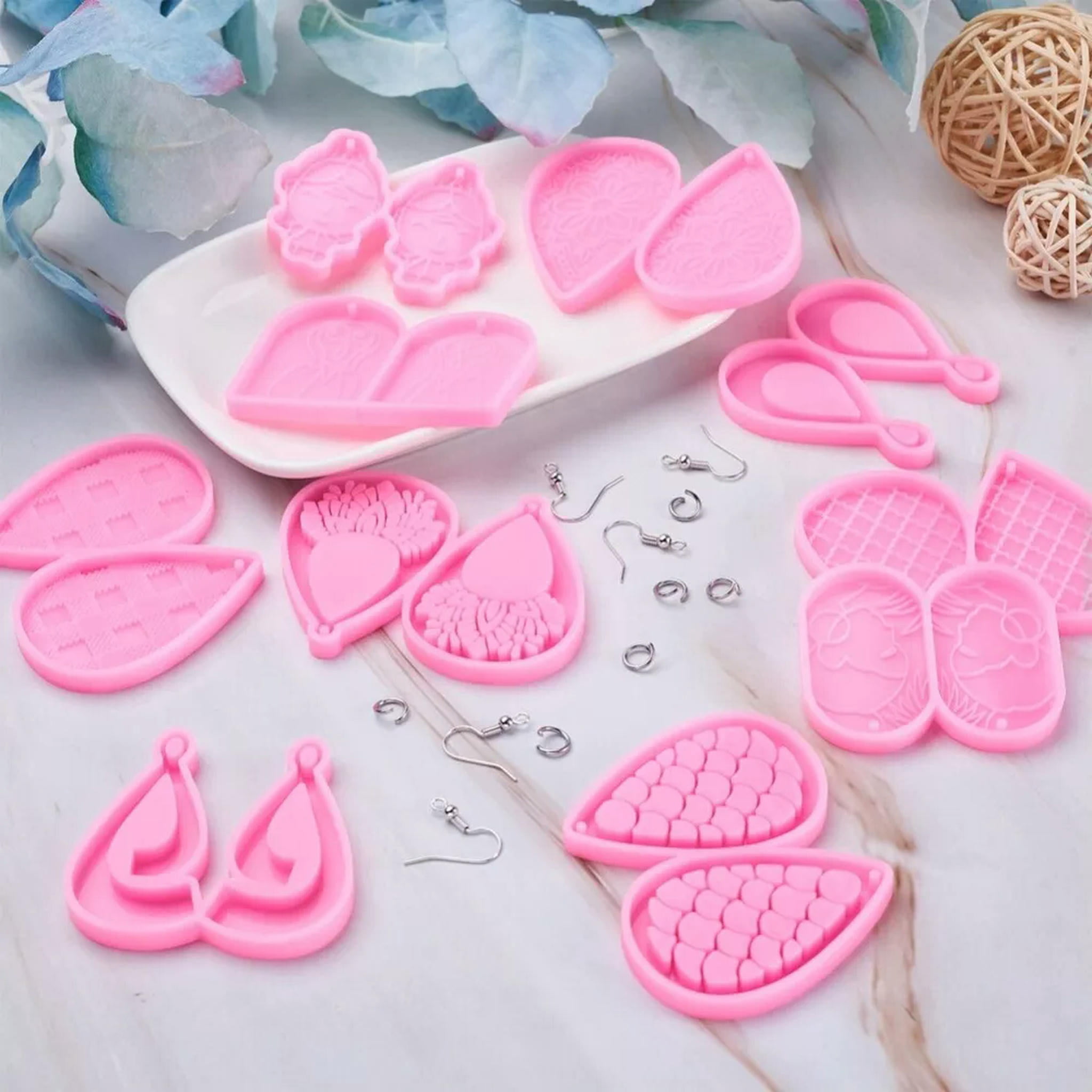 U8MO DIY Dangle Earring with 10pc Silicone Molds& 50pc Jump Rings &50pc Earring Hooks