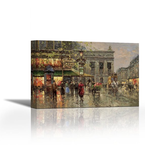 Vintage Parisian Street Scene - Contemporary Fine Art Giclee on Canvas Gallery Wrap - wall décor - Art painting - 36 x 24 Inch - Ready to Hang