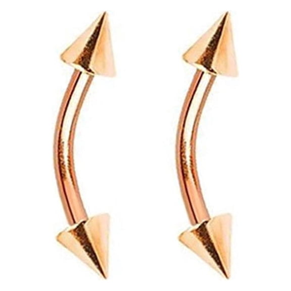 Rose Gold Eyebrow Ring 2pc Anodized Curved Barbell Spike Ends Cartilage 16G 8MM