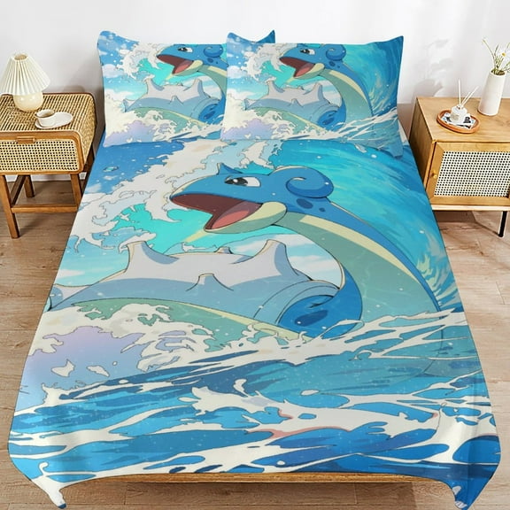 Duvet Cover Bedding Set Cartoon Print Soft Quilt Cover 3 Pieces, 1 Comforter Cover & 2 Pillowcases for Kids Teens Boys Girls Room Decor 86"x70"