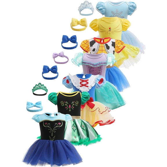 QEFJNO 3-18M Baby Girl Princess Dress Up Clothes Romper Dress Headband Set Halloween Christmas Birthday Party