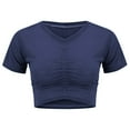 thumbnail image 6 of TODOZO Crop Tops for Women Trendy Summer Crew Neck Slim Fitted Summer Tops for Women 2025 Umbilical Top with and Pleated Round Neck T Shirt for Women Navy Xs, 6 of 9