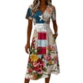 thumbnail image 4 of 4th Of July Dresses for Women Wrap V-Neck Hight Waist Midi Sundress Usa Flag Midi Cover Ups Dress Cocktail Party Dress, 4 of 5