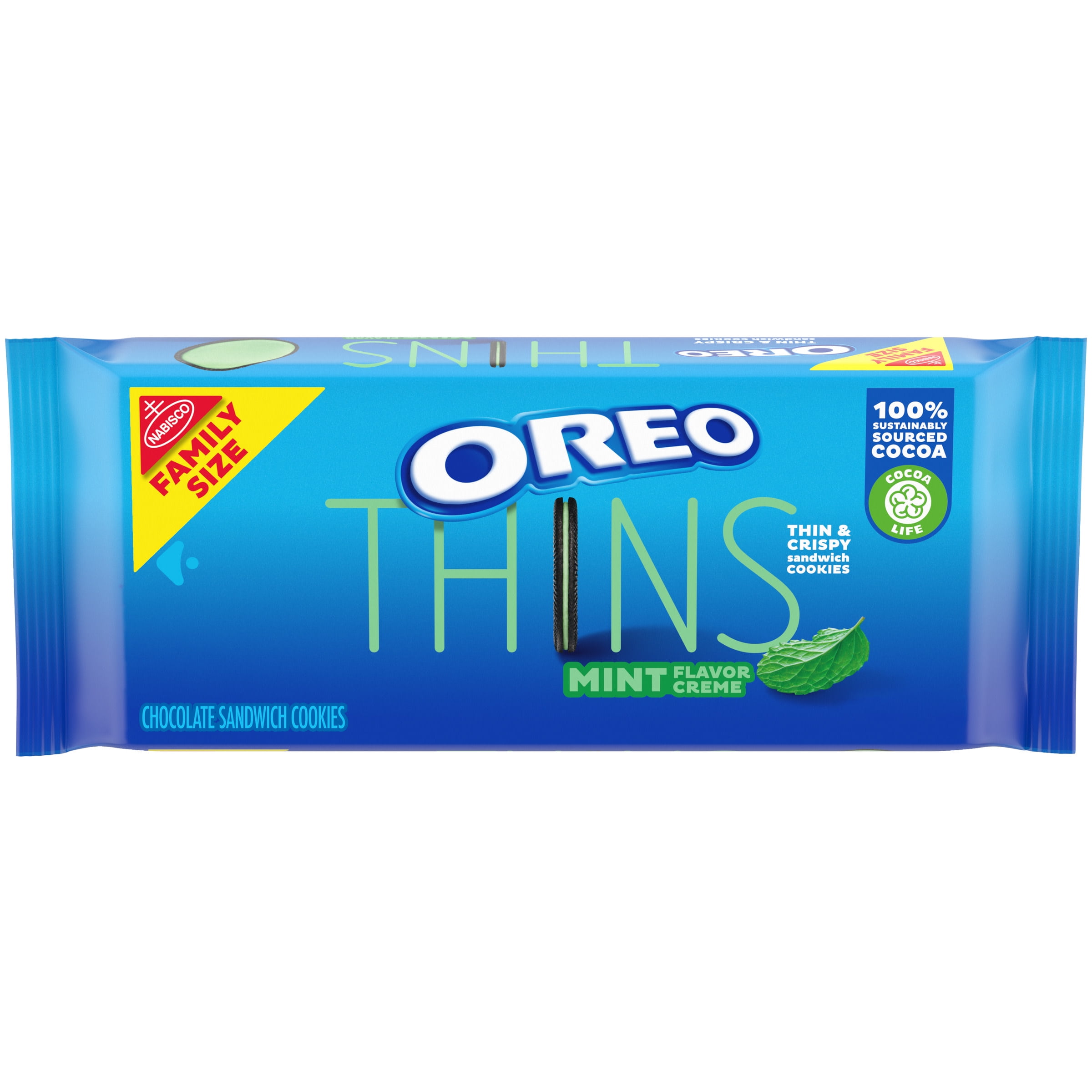 OREO Thins Mint Flavored Creme Chocolate Sandwich Cookies, Family Size, 13.1 oz