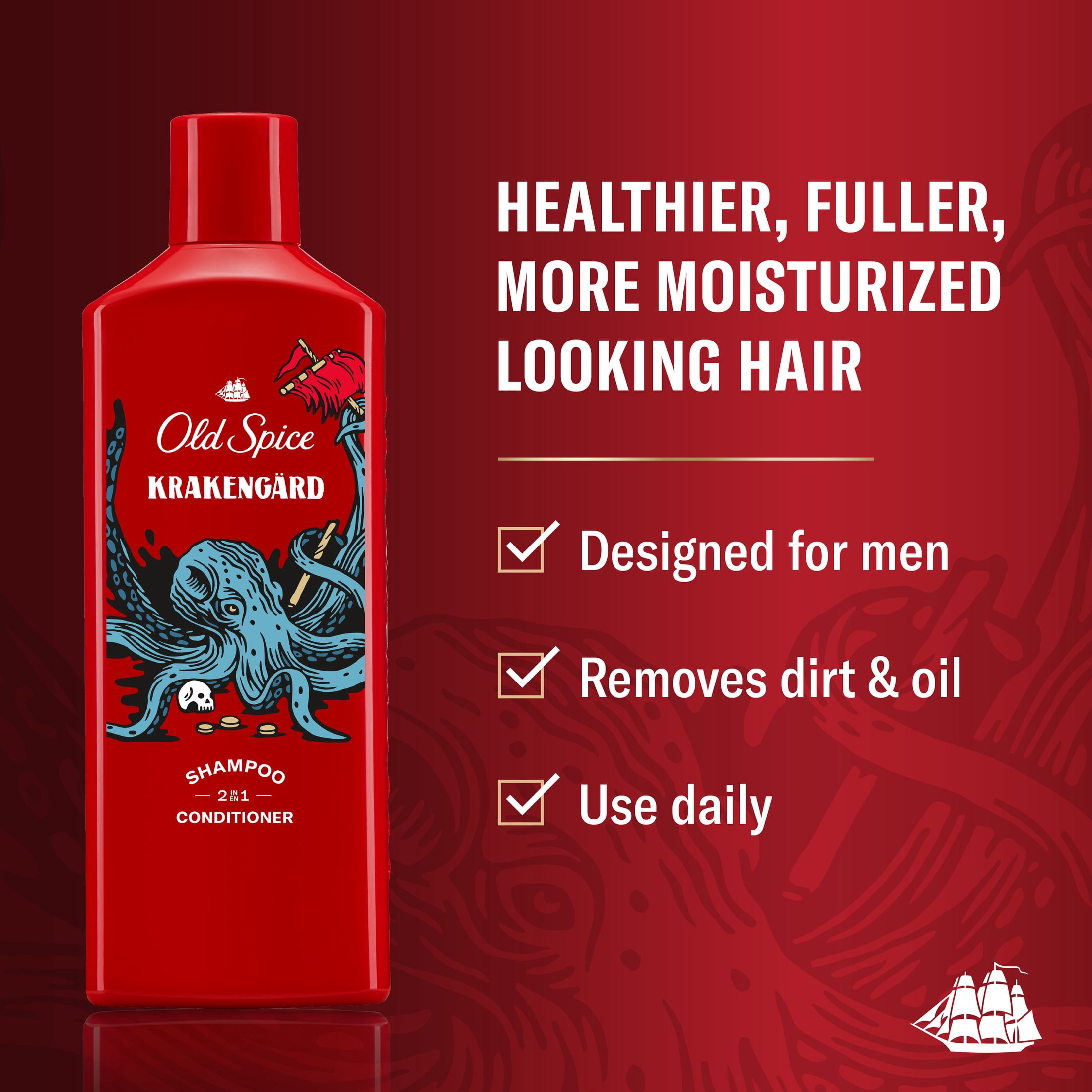 (6 pack) Old Spice Krakengard 2in1 Mens Shampoo and Conditioner, Healthier, Fuller, More Moisturized Looking Hair, 13.5 fl oz