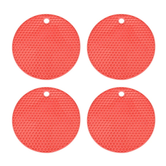 Uxcell Trivets for Hot Dishes 6 Inch, 4 Pcs Silicone Hot Pads Pot Holder Heat Resistant Silicone Trivets Mat Round Silicone Mat Non Slip for Kitchen Countertops, Red