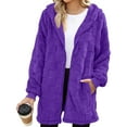 thumbnail image 2 of yuCgh Women's Warm Casual Fashion Thick Checkered Plush Mid-Length Hooded Cardigan Coat with Elegant Button and Zipper for Comfortable Style,Purple XL, 2 of 6