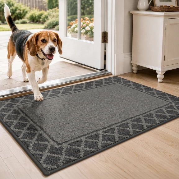 JAATOP Indoor Doormat 20" x 32", Dirt Trapper Entryway Rug, Low-Profile Washable Door Mat with Non-Slip Backing, Gray