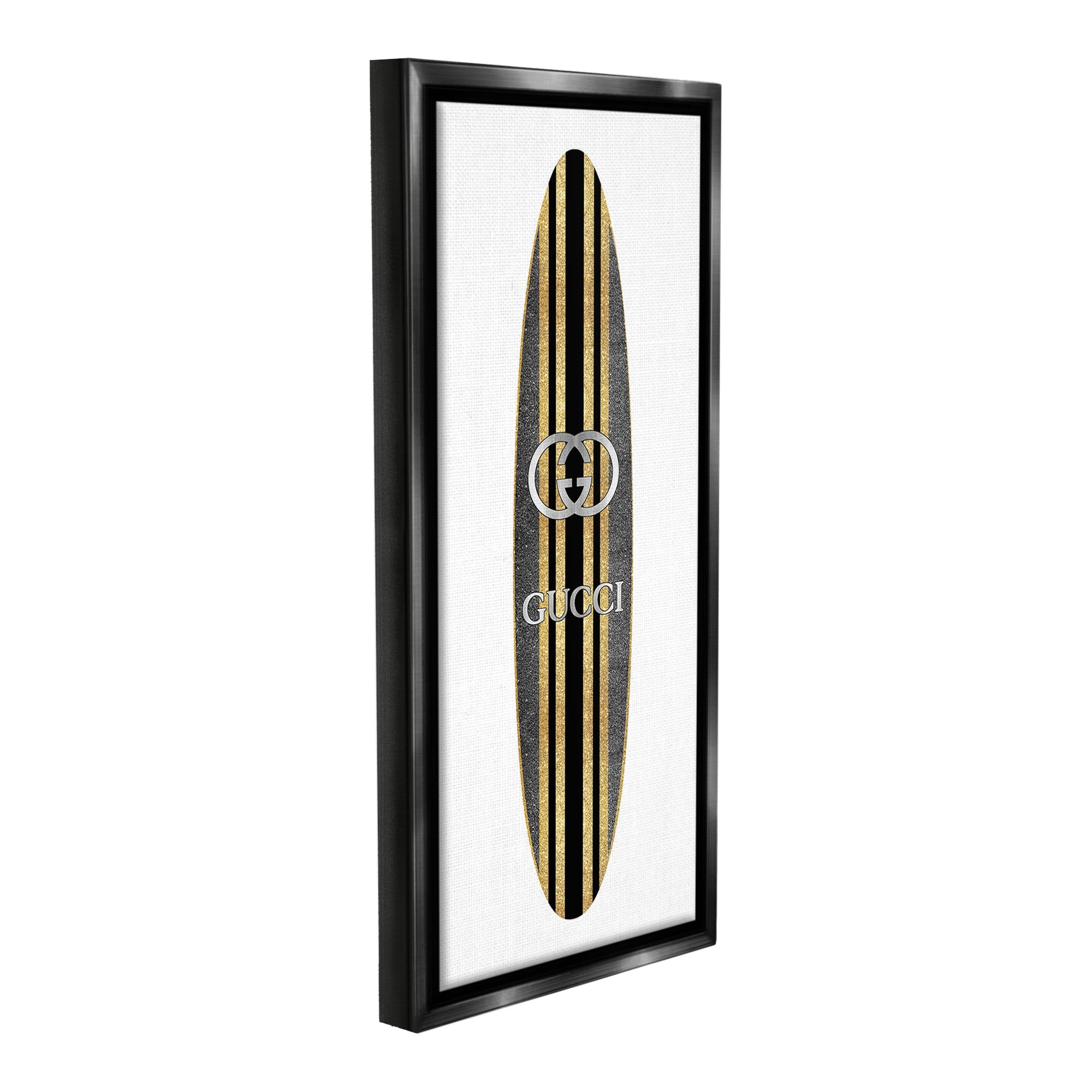 Stupell Industries Trendy Glam Surfboard Nature Painting Black Floater Framed Canvas Art Print Wall Art, 14 x 31