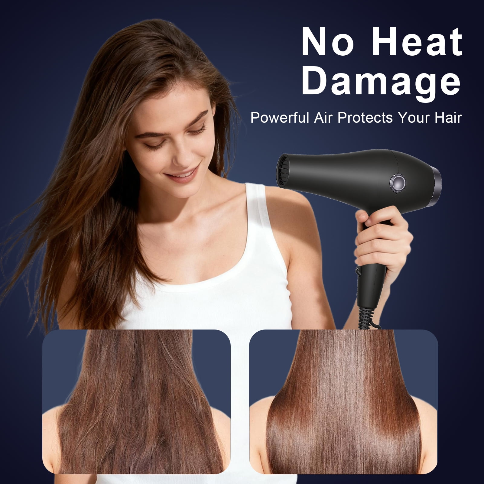 1800W High Power Hair Dryer with Diffuser & Concentrator, Adjustable Heat & Speed, Low Noise Blow Dryer for Home & Salon