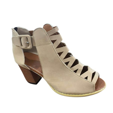 

Summer Savings Clearance! PEZHADA Sandals Women Sandals for Women Dressy Summer Leisure Low Chunky Heel High Heels Breathable Slip-on Outdoor Sandals Beige 39