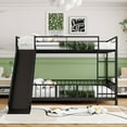thumbnail image 2 of Bellemave Full Over Full Bunk Bed with Slide, Metal Low Bunk Beds Frmae with Safety Guardrail, Floor Bunk Bed with Small Door and Fence, No Box Spring Required (Black）, 2 of 8