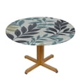 thumbnail image 3 of Awypu  Grey and Blue Leave Branches Round Tablecloth with Elastic Edged Fitted Table Cloths Cover Mat Washable Polyester Spill Proof Table Covers for Indoor outdoor Dinning Patio Table White, 3 of 7