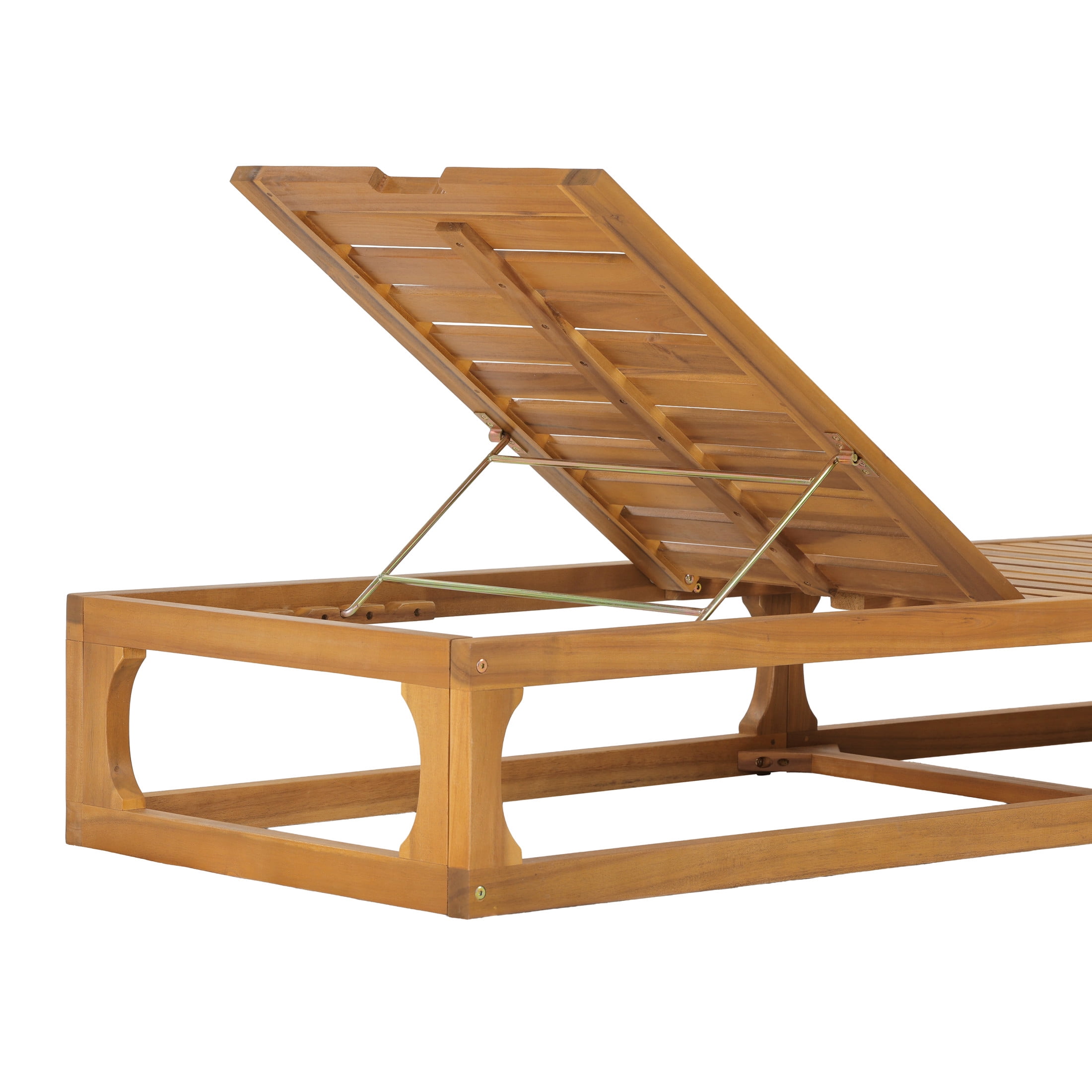 Christopher Knight Home Acacia Wood Outdoor Chaise Lounge with Cushion, Adjustable Backrest, Natural+Beige, Set of 2